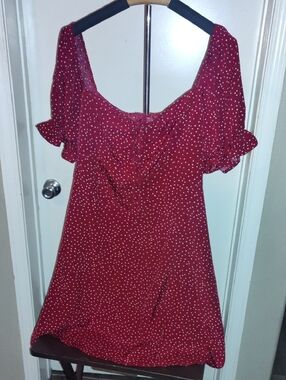 Polka Dot Red Short Sleeve Mini Dress